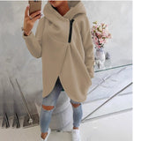 Hooded Sports Plus Velvet Tunic Casual Long-Sleeved Zipper Coat Women's Plus-Size Solid Color