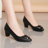 Women's Shoes 2025 New Mother Shoes Shallow Mouth Thick Heel Spring And Autumn Casual Metal Buckle Heel Work