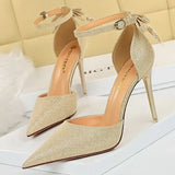 Shoes Sequin Cloth Women Sandals High Heels Bow Sandals 2022 New Summer Sandals Women Pointed Toe Ladies Heeled