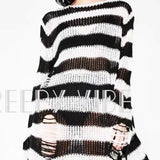 Zingj Version Of The Hollow Hole In The Long Sweater Female Lovers Stripes Loose Color Dark Versatile Knit Niche-Outfit