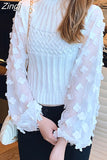 Clothes Women Sweaters Fashion Lantern Chiffon Sleeve Spliced Knit Sweater Turtlenck Autumn Pullover Casual Blusas
