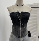 Shooting 2025 Spring And Summer New Trend Hair Edge Gradient Design Brush Denim Zipper Shirt Vest