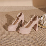 Girl Waterproof Table With High Heels Women 2025 Spring New Shallow Thick Heel Mary Jane Single