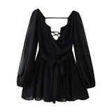 Women's ZA Summer New Temperament Light V Neck Shoulder Sleeves Tethered