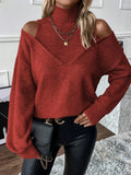 And Winter Women's Knitted Shoulder Half-High-Neck Solid Color Thread Temperament Casual