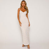Suspension Lace Splicing Perspective Dress Body Solid Color Dew Back Sexy Dress