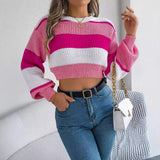Shooting 2025 Autumn And Winter Casual Coloring Lantern Sleeves Exposed Umbilly Sweater Women's