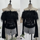 Shot Hair Collar Print Shoulder Horn Long-Sleeved T-Shirt Repair Short Picties Shoulder Grinding Top