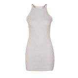 Zingj Spring And Summer Sexy Ribbed Small Halter Dress Solid Color Knit Show Thin Commuter