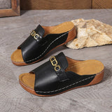 Summer New Large-Size Lady Thick-Soled Sandals Help Metal Buckle Decorative Sole Polyurethane