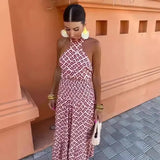 Women's Clothing INS Burst Out Shoulder-To-Shoulder-Back Cover Hanging Neck Print High-Rise Half-Body Skirt