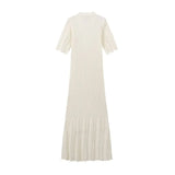 Summer Women's Fashion Simple Solid Color Button Short Sleeve Knitted