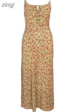 Dress Women Boho Dresses Spaghetti Strap Women Dress Vintage Floral Print Sundress French Style Vestidos