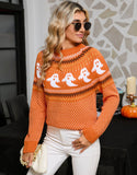 And Winter New Sweater Women's Halloween Ghost Retro Wave Point Long-Sleeved Knitted Shirt
