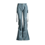 Zingj 2024 New High Waist Horn Trousers Overalls Style Slim Show Thin Versatile Ribbon Decoration Floor Casual