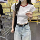 Zingj Color Short-Sleeved T-Shirt Women 2024 Summer New Slim Show Thin And Versatile Short Shoulder Students Pure Color Top