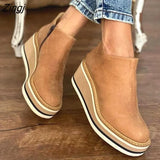 Size New Winter Wedges Women Boots Comfortable Ankle Boots Shoes Round Toe 4cm Heel Lace Up and Zip Thicken Botas De