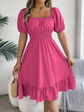 Shooting 2025 Spring And Summer Leisure Side Short Sleeves To Close The Waist Lotus Leaf Side A Dress Women's