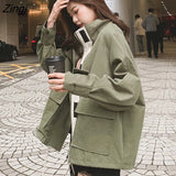 Cargo Jackets Women Japanese Style Unisex All-match Autumn Cozy Baggy Stand Collar Vintage Overcoat Chic Couples