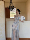 Zingj Minority Sleeveless Open Fork Hanging Neck Halter Dress Retro Hong Kong Wind Closed Waist Seaside Holiday Dress Beach