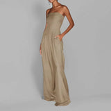 2025 New Women's Sleeveless Sexy Solid-Colored Broad-Legged Trousers