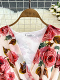 Vintage Floral Printed Pleated Dress Women Elegant V-Neck Sleeveless High Waist Draped Vacation Beach Vestidos Female