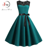 Elegant Party Dress Women Summer Lace Vintage Dress Vestidos 50s 60s Rockabilly Swing Dress Casual Midi