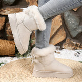New Autumn And Winter Snow Boots Bow Hair Thick And Velvet Thick Cotton Woman Thick And Thick To Keep Warm Short Boots Snow Cotton