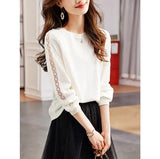 Collar Hollow Lace Texture Top T2025 Spring New Fashion Temperament Knitted Long-Sleeved T-Shirt