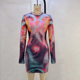 Zingj Of 2023 New Printed Round Collar, Long Sleeves And Hip