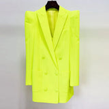 New Fashion Personality Thrombic Shoulders Double Buckle Long Blazer