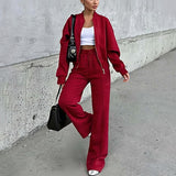 Women's Suit Fashion Pure Color Casual Loose Street Sports Sweater Suit Women's Two