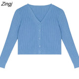 Colors Cropped Cardigan Women Knitwear Pure V-neck Spring Long Sleeve Elegant Casual Кардиган Женский Females Korean