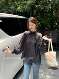 Xixi 2025 Autumn White Standard Korean Version Of The Lace With Chiffon Long-Sleeved Shirt Women's Top