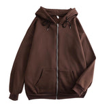 Flat Hooded Ins College Windy Loose Zipper Thick Hooded