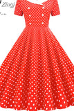 Dot Print Women A-line Summer Dress Red Peter pan Collar Elegant Vintage Midi Party dress Casual Vestidos