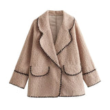 Women's ZA Autumn And Winter New Big Collar Line Decorated With Loose Casual Lamb Wool