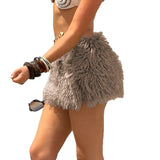 Trendy Hottie Pure Color Hair Mao Mei Lad Wind Low-Waist A-Word Half-Body Skirt Short