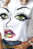 2023 Women Summer Short Sleeve Pullover T-shirt Tops Female Personality Print Stand Collar Blouses Outfits Casual