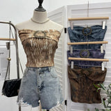 Style Retro Brae Waist-Dyed Wear Sexy Shoulder-Wrapped Sleeveless Top
