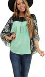 Women's Wear Bat Sleeve Print Color Swafge Round Collar Blouse