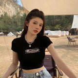 Zingj Letter Print Short T-Shirt Women's Summer 2024 New Slim Slim Short-Sleeved