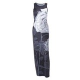 Zingj Summer New Retro Street Trend Print Color Round Collar High Waist Slim