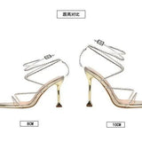 Summer New Square Drill Sandals Fine Heel High-Heeled Shoes Crystal Sexy With Roman