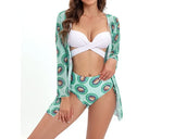 2024 New Bikini Gathering Sexy Mesh Three-Piece Set Of Split-Print Swimsuit