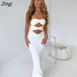Women Solid Color Bodycon Strapless Dress Fashion Knots Ribbed Hollow Plain Hip Summer Tight Long Party/Club/Bar