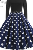 Dot Elegant Party Dresses Women Long Sleeve Winter Dress Big Swing Rockabilly Vintage Dress Casual Christmas