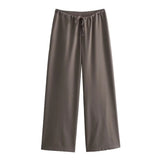 Women's Clothing Neck Tie Minimalist Top + Mid-Rise Loose Trousers