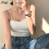 Women Spaghetti Strap Adjusted Knitting Sexy Slender Crop Top Solid Color Korean Style Camisoles Fashion Chic Stylish