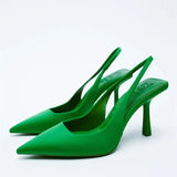2025 New Pointed Thin Heel Single Shoes Behind The Empty Sandals High Heel Shoes Green Women's